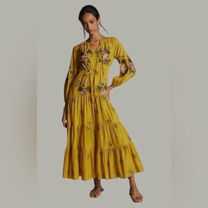 Samant Chauhan Anthropologie Maxi Dress Embroidered Floral Boho Size 1X